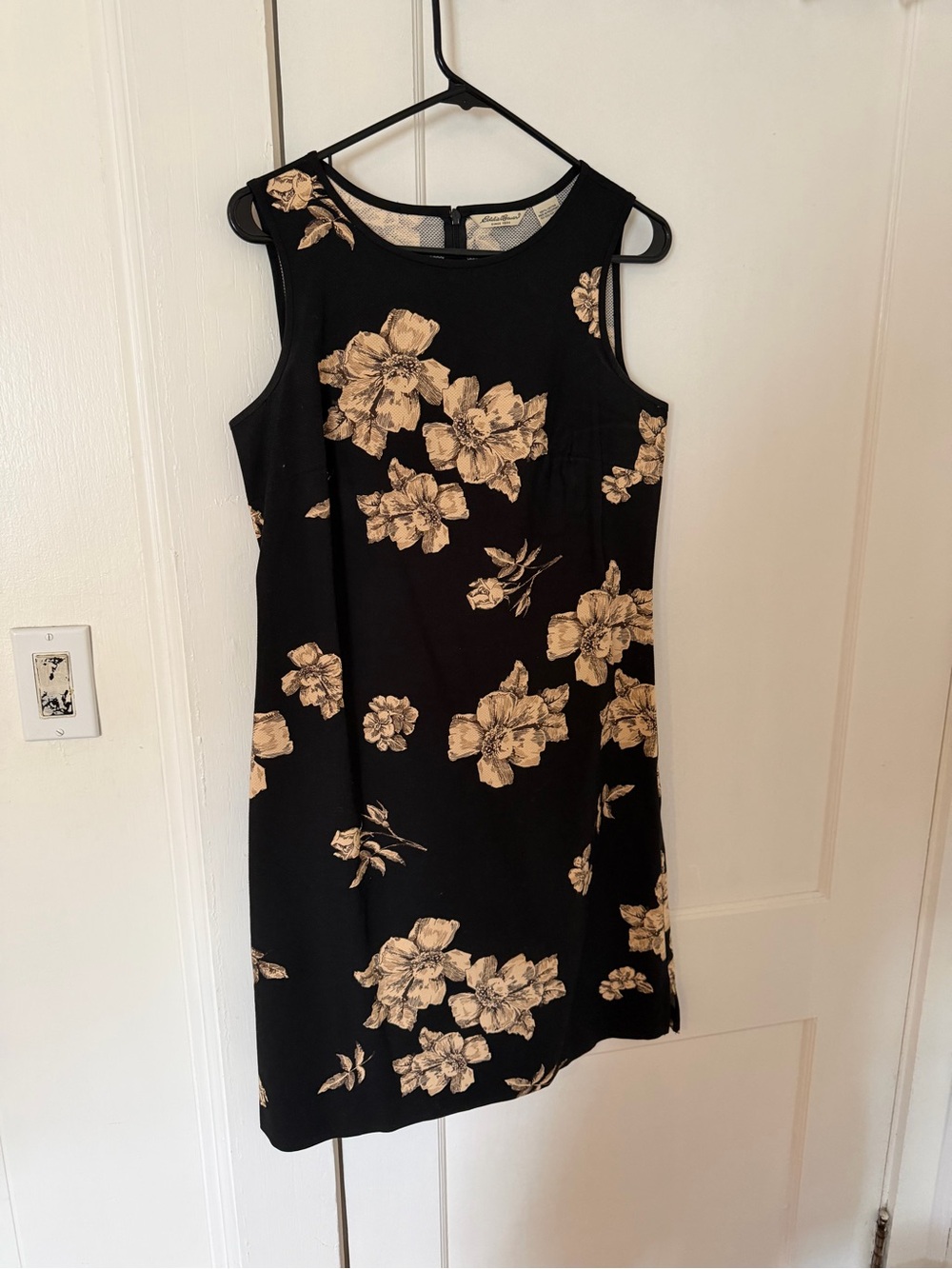Eddie Bauer Black Sleeveless Midi Dress with Cream Floral Pattern